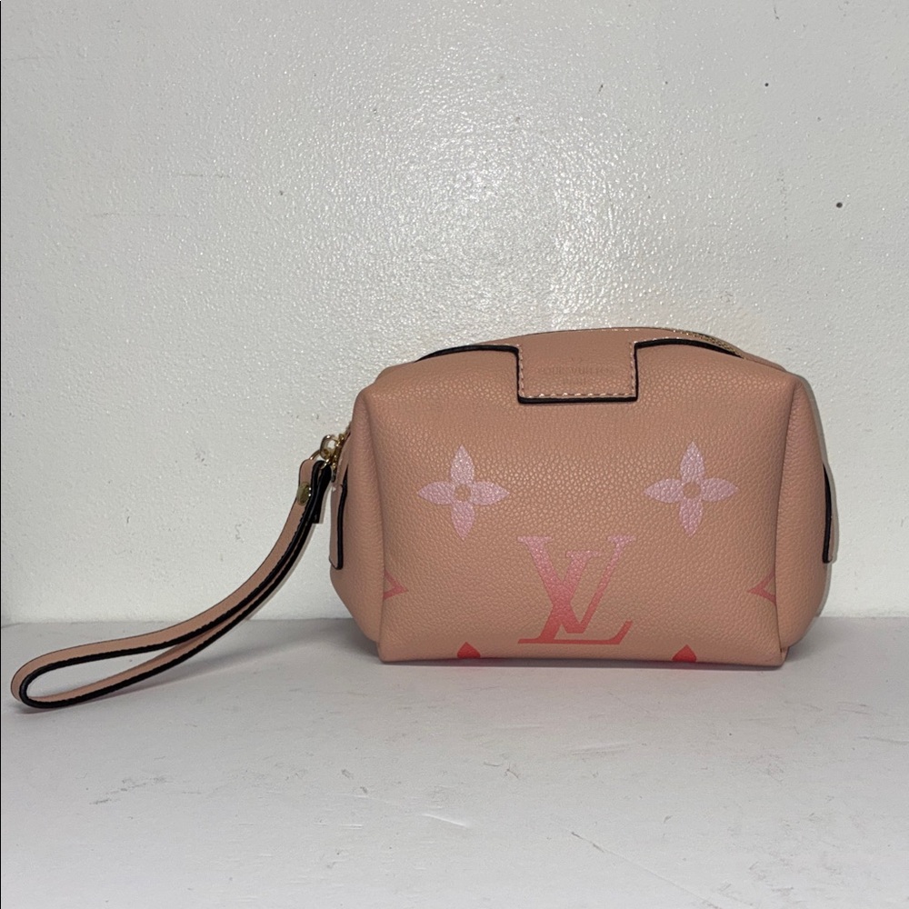 Elegant Peach and Red Monogram Wristlet